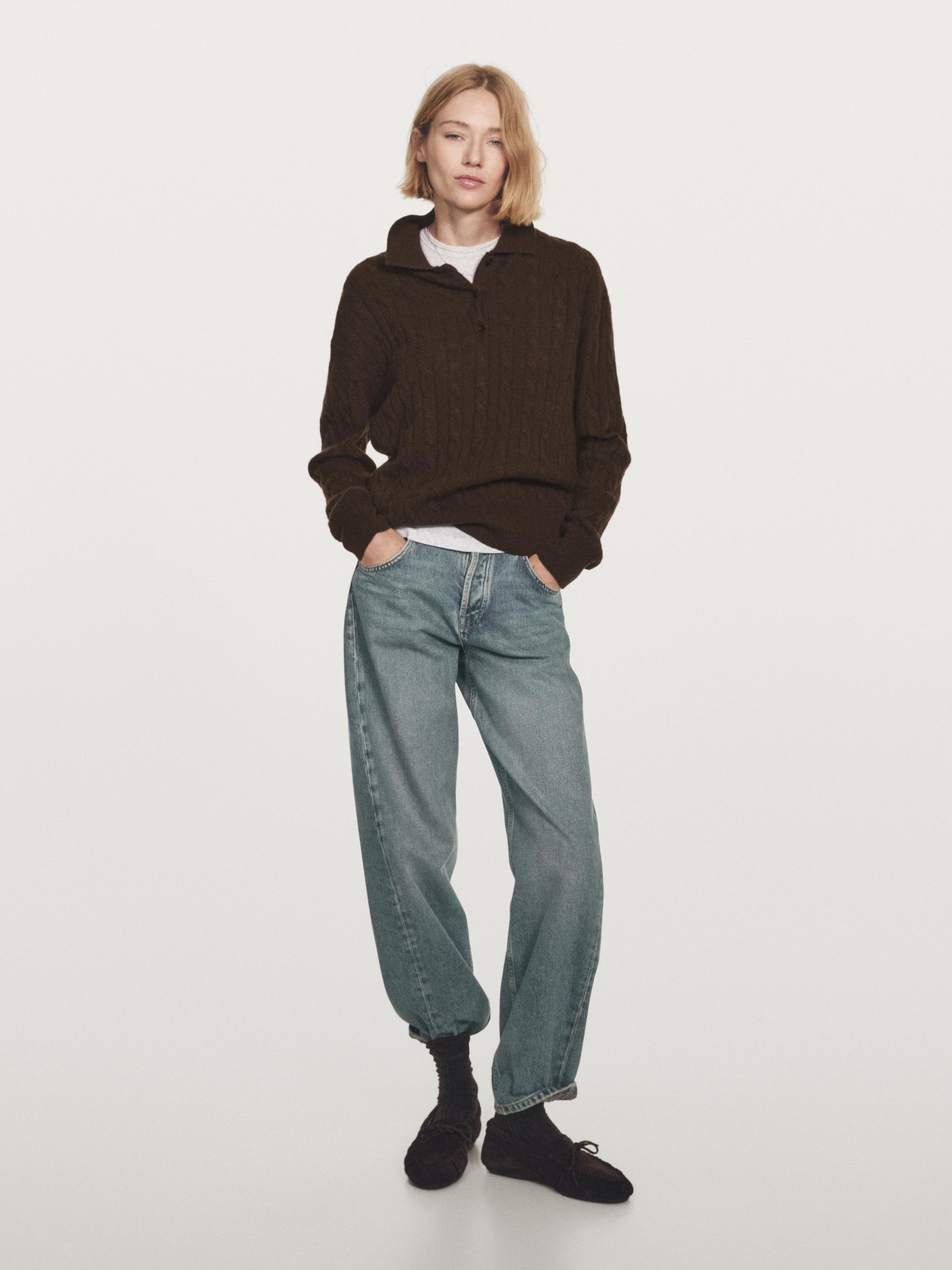 100% cashmere polo collar sweater